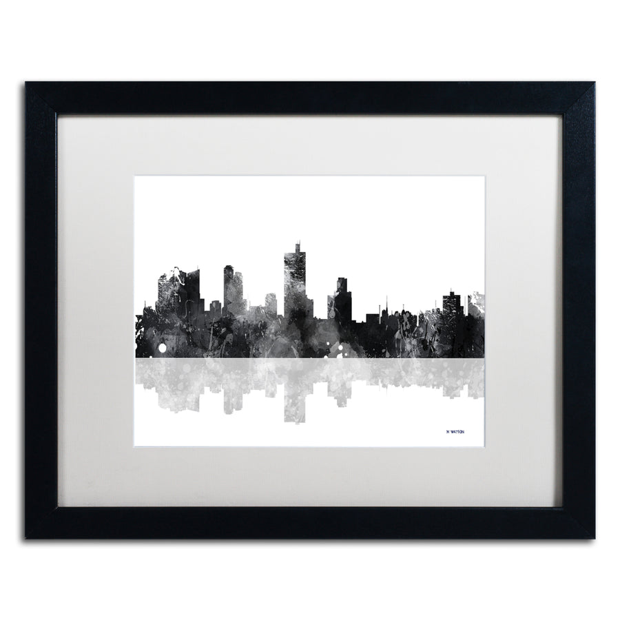 Marlene Watson Fort Worth Texas Skyline BG-1 Black Wooden Framed Art 18 x 22 Inches Image 1