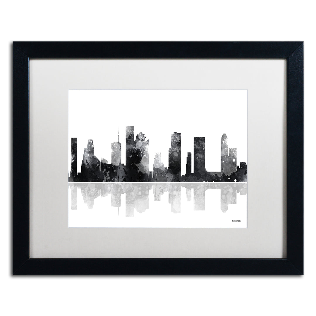 Marlene Watson Houston Texas Skyline BG-1 Black Wooden Framed Art 18 x 22 Inches Image 1