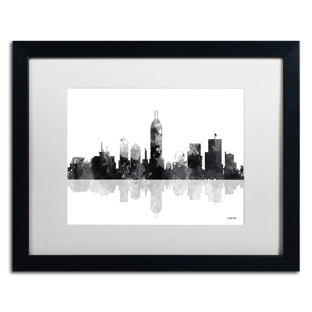 Marlene Watson Indianapolis Indiana Skyline BG-1 Black Wooden Framed Art 18 x 22 Inches Image 1