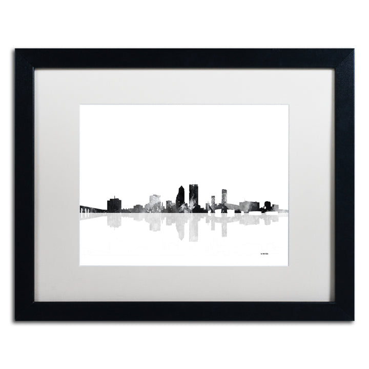 Marlene Watson Jacksonville Florida Skyline BG-1 Black Wooden Framed Art 18 x 22 Inches Image 1