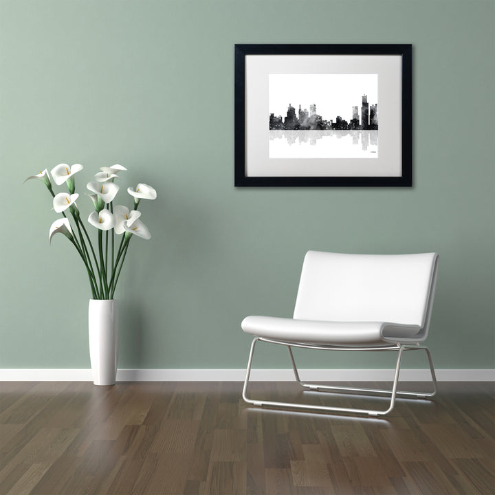 Marlene Watson Detroit Michigan Skyline BG-1 Black Wooden Framed Art 18 x 22 Inches Image 2