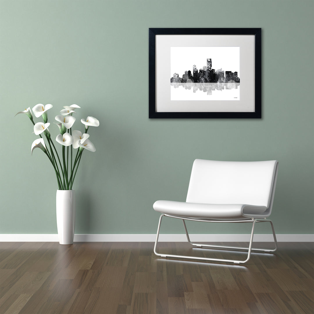Marlene Watson Jersey City  Jersey Skyline BG-1 Black Wooden Framed Art 18 x 22 Inches Image 2
