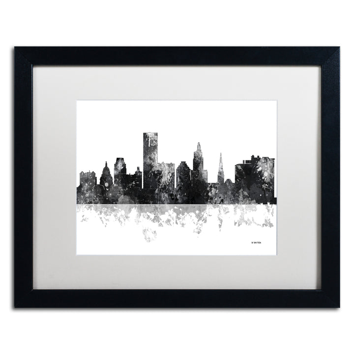 Marlene Watson Providence RI Skyline BG-1 Black Wooden Framed Art 18 x 22 Inches Image 1