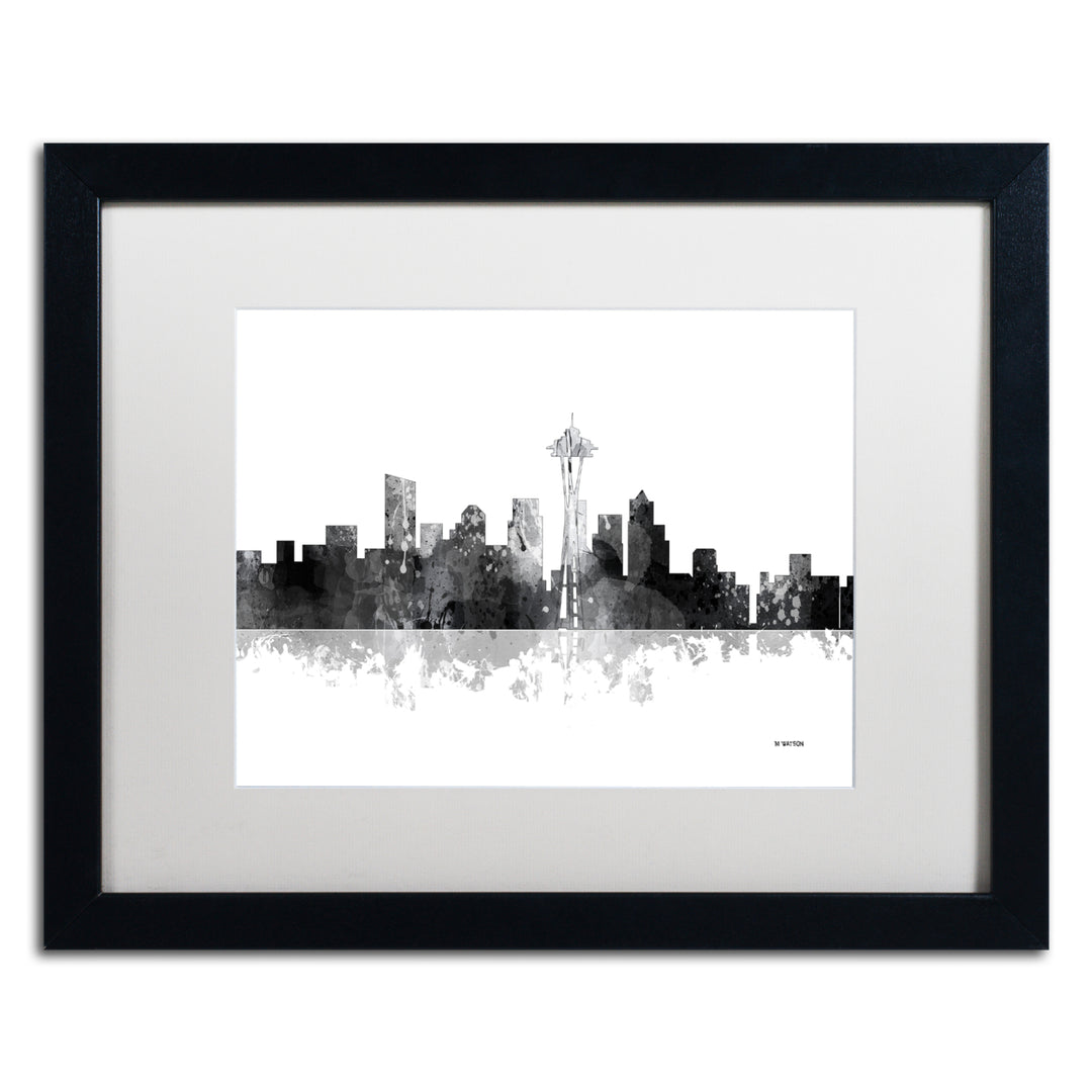 Marlene Watson Seattle Washington Skyline BG-1 Black Wooden Framed Art 18 x 22 Inches Image 1