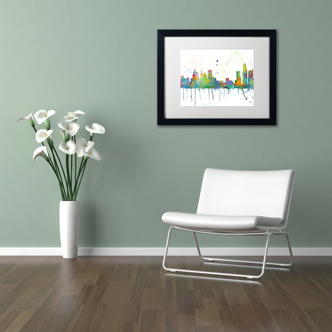 Marlene Watson Detroit Michigan Skyline Mclr-1 Black Wooden Framed Art 18 x 22 Inches Image 2