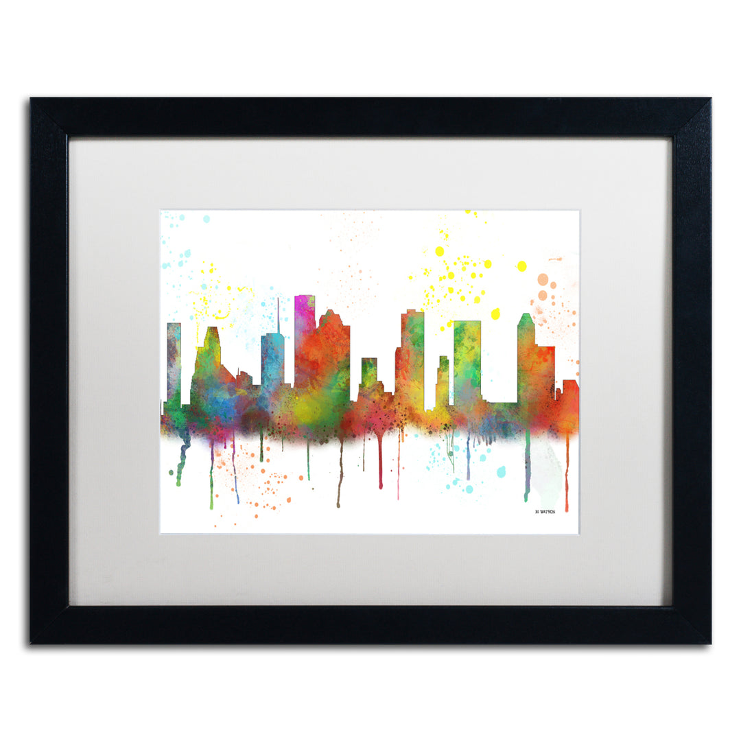 Marlene Watson Houston Texas Skyline Mclr-1 Black Wooden Framed Art 18 x 22 Inches Image 1