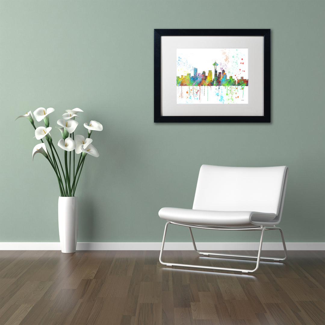 Marlene Watson Seattle Washington Skyline Mclr-1 Black Wooden Framed Art 18 x 22 Inches Image 2