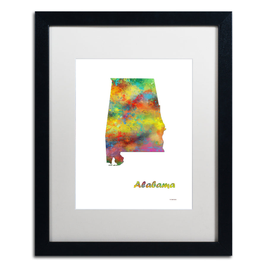 Marlene Watson Alabama State Map-1 Black Wooden Framed Art 18 x 22 Inches Image 1