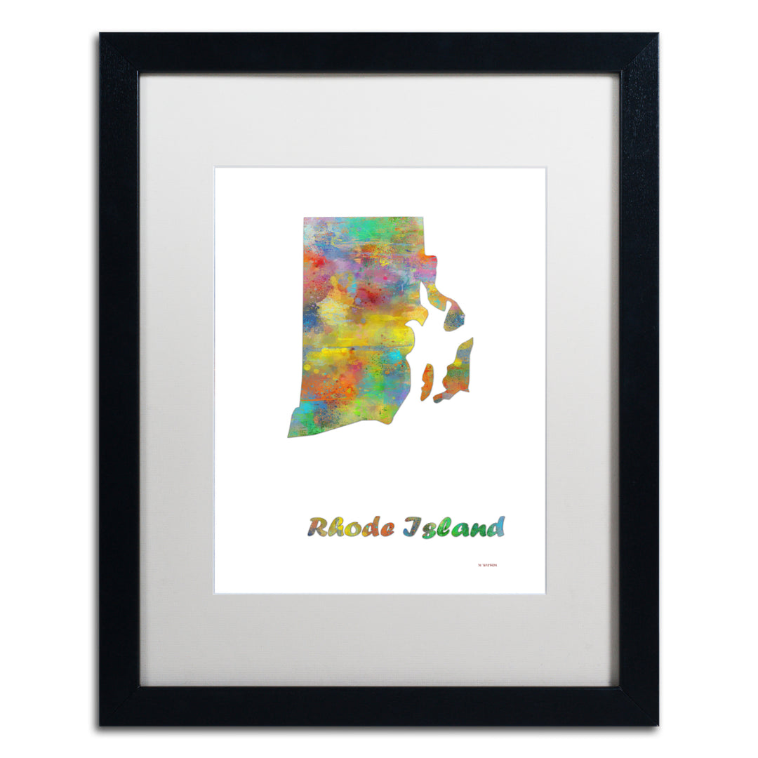 Marlene Watson Rhode Island State Map-1 Black Wooden Framed Art 18 x 22 Inches Image 1