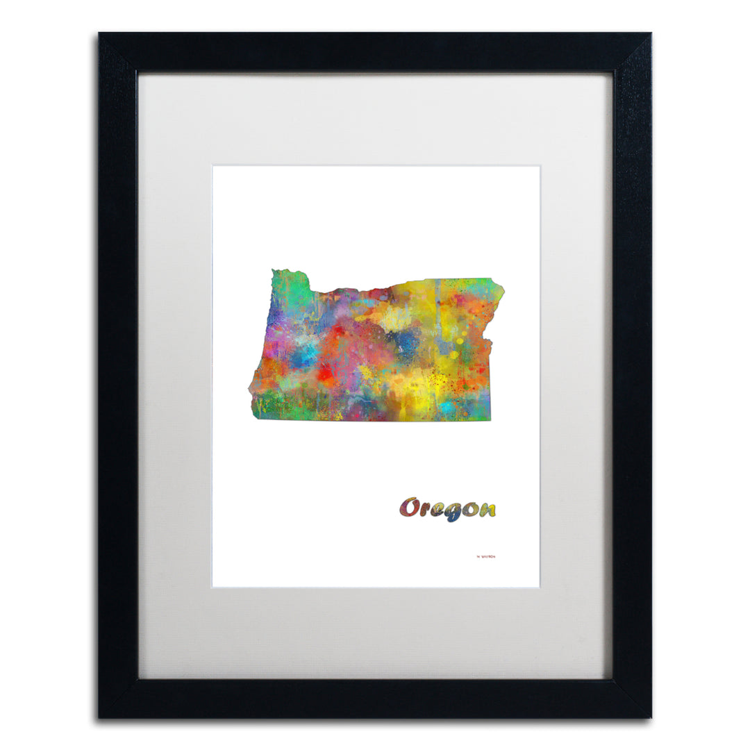 Marlene Watson Oregon State Map-1 Black Wooden Framed Art 18 x 22 Inches Image 1