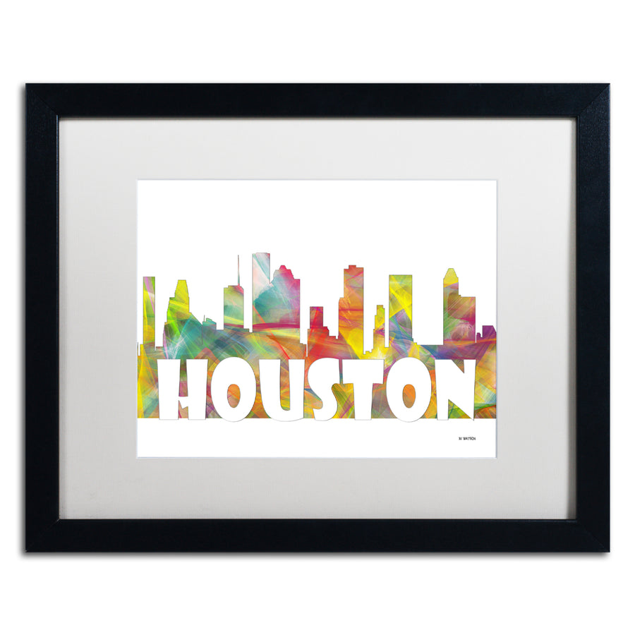 Marlene Watson Houston Texas Skyline Mclr-2 Black Wooden Framed Art 18 x 22 Inches Image 1