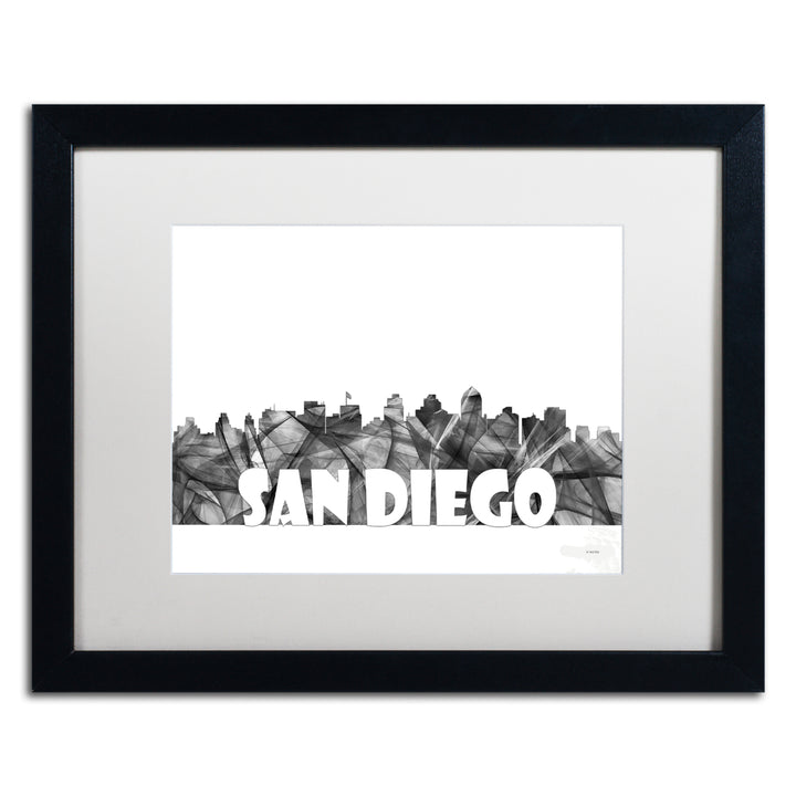 Marlene Watson San Diego California Skyline BG-2 Black Wooden Framed Art 18 x 22 Inches Image 1