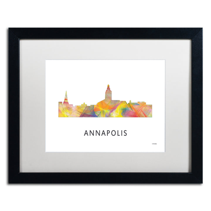 Marlene Watson Annapolis Maryland Skyline WB-1 Black Wooden Framed Art 18 x 22 Inches Image 1