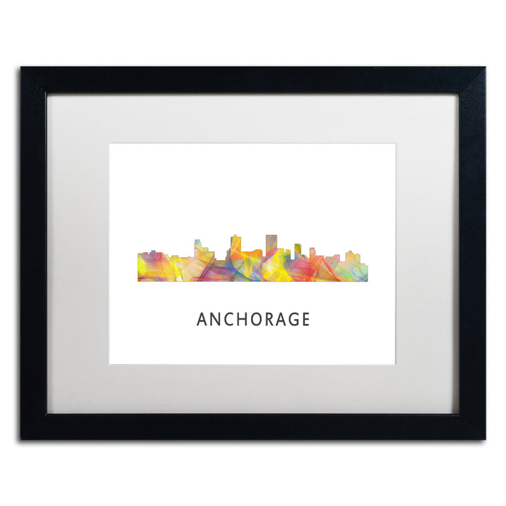 Marlene Watson Anchorage Alaska Skyline WB-1 Black Wooden Framed Art 18 x 22 Inches Image 1