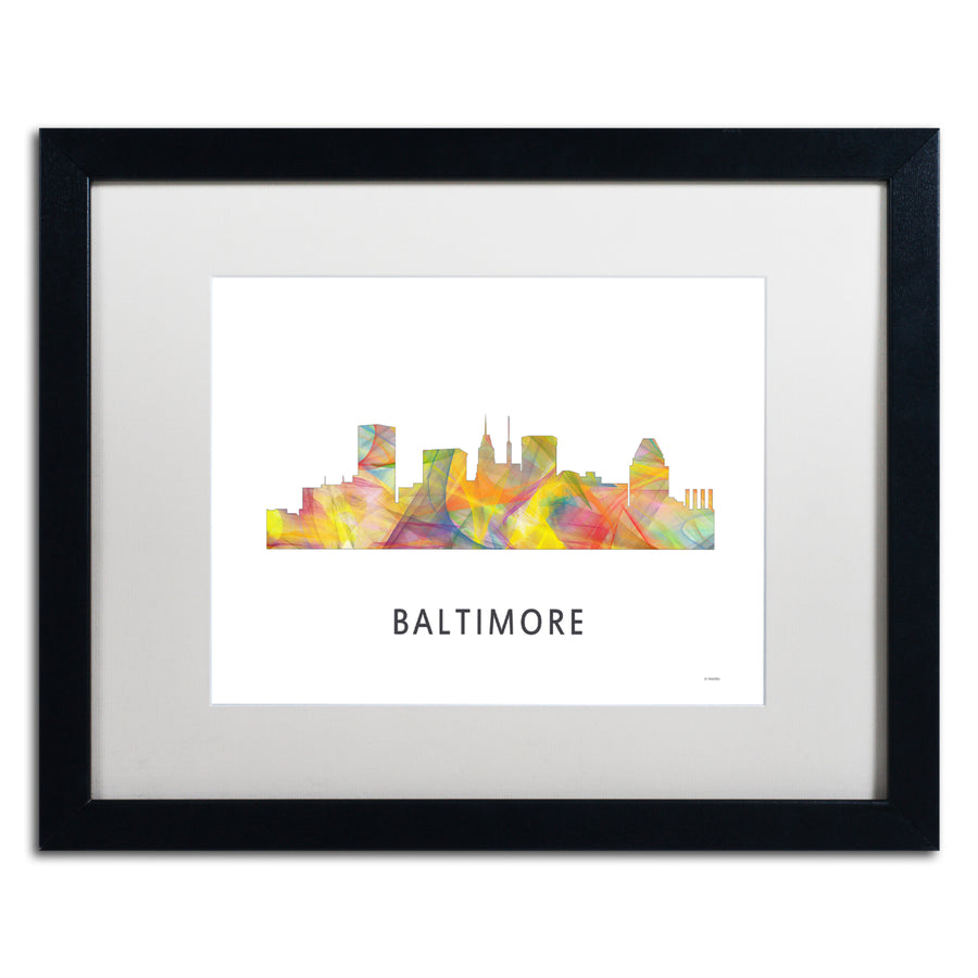 Marlene Watson Baltimore Maryland Skyline WB-1 Black Wooden Framed Art 18 x 22 Inches Image 1