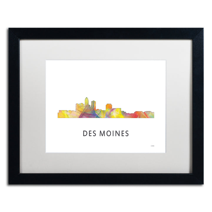 Marlene Watson Des Moines Iowa Skyline WB-1 Black Wooden Framed Art 18 x 22 Inches Image 1