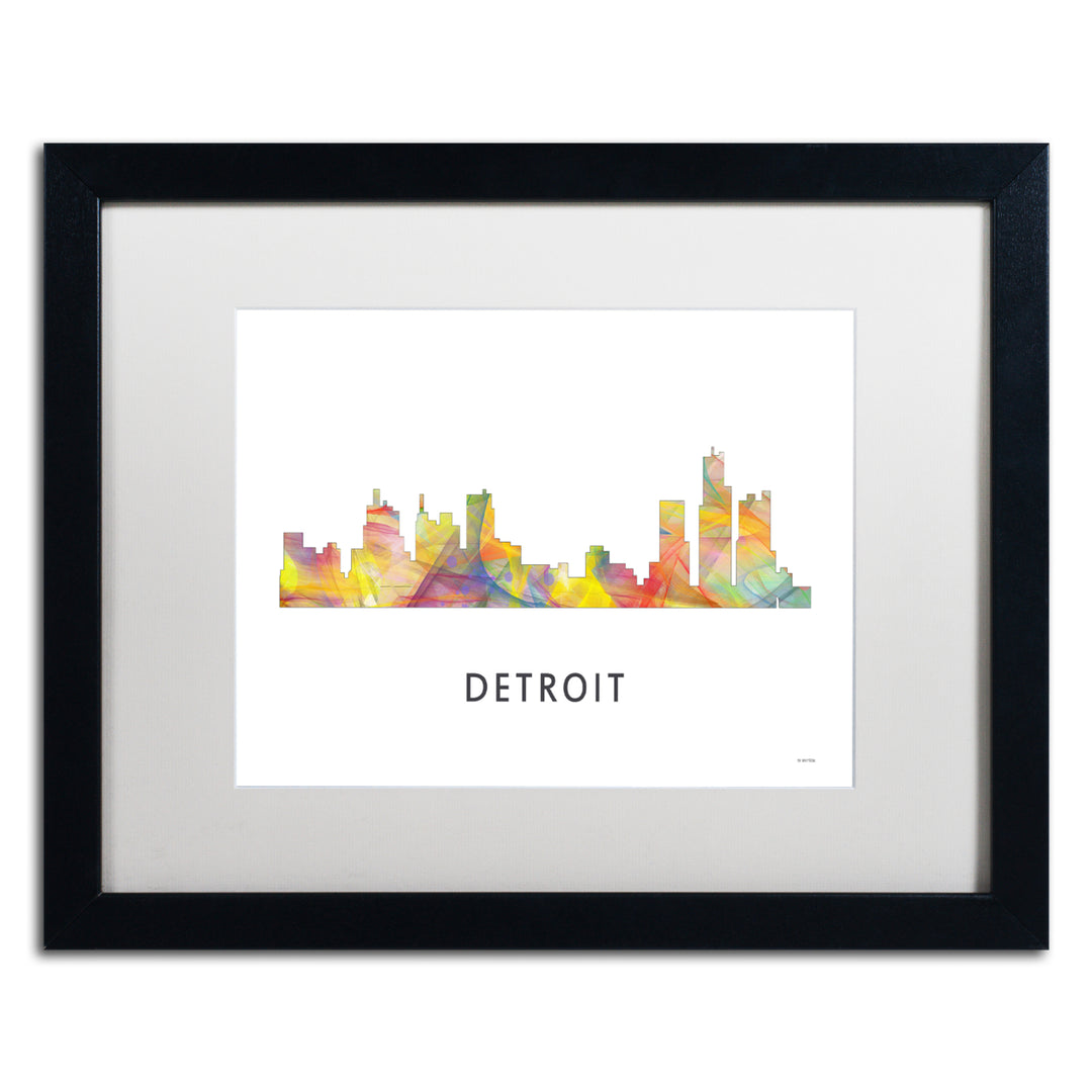 Marlene Watson Detroit Michigan Skyline WB-1 Black Wooden Framed Art 18 x 22 Inches Image 1