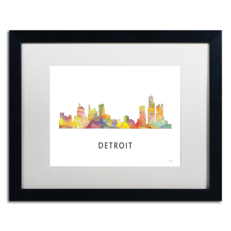 Marlene Watson Detroit Michigan Skyline WB-1 Black Wooden Framed Art 18 x 22 Inches Image 1