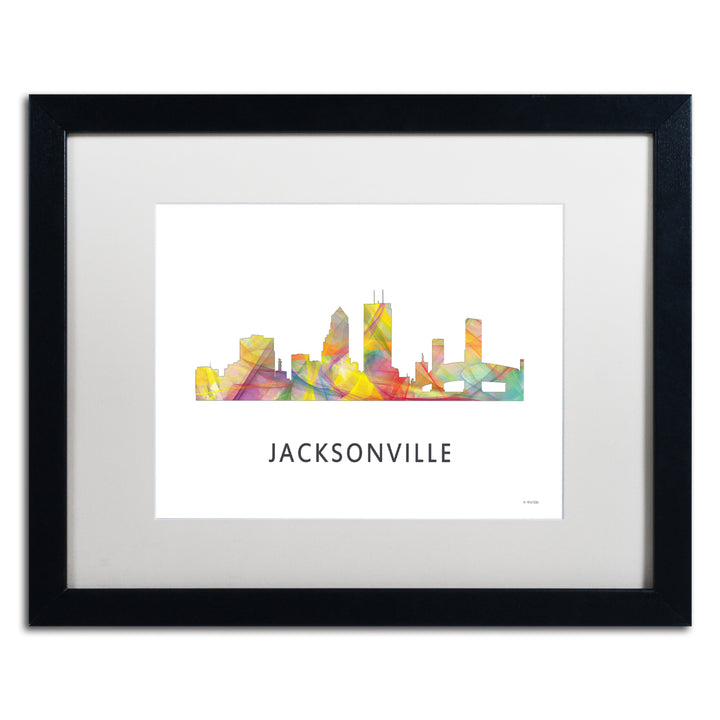 Marlene Watson Jacksonville Florida Skyline WB-1 Black Wooden Framed Art 18 x 22 Inches Image 1