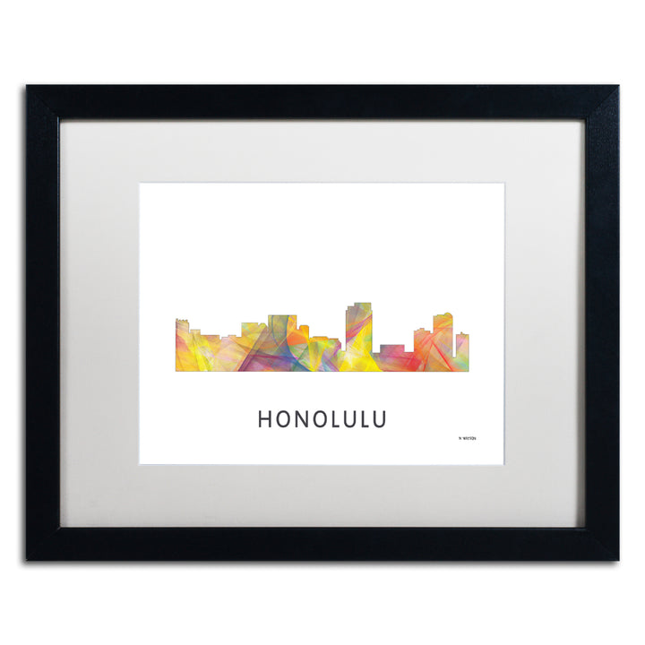 Marlene Watson Honolulu Hawaii Skyline WB-1 Black Wooden Framed Art 18 x 22 Inches Image 1