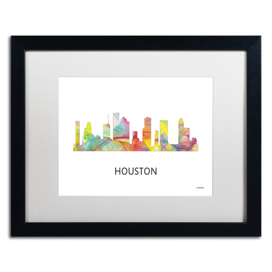 Marlene Watson Houston Texas Skyline WB-1 Black Wooden Framed Art 18 x 22 Inches Image 1