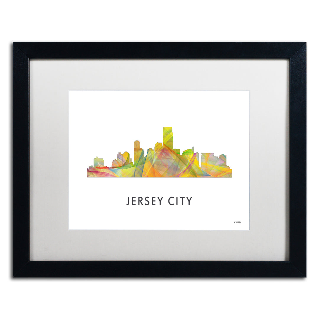 Marlene Watson Jersey City NJ Skyline WB-1 Black Wooden Framed Art 18 x 22 Inches Image 1