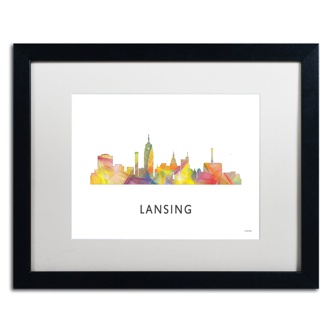 Marlene Watson Lansing Michigan Skyline WB-1 Black Wooden Framed Art 18 x 22 Inches Image 1
