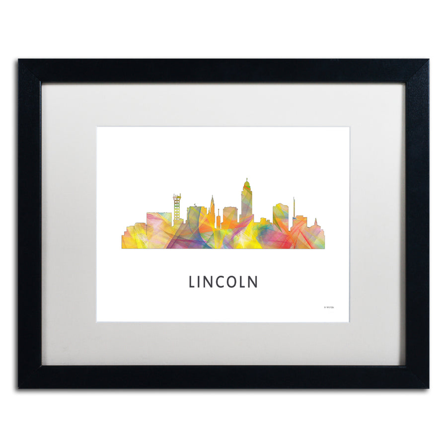 Marlene Watson Lincoln Nebraska Skyline WB-1 Black Wooden Framed Art 18 x 22 Inches Image 1