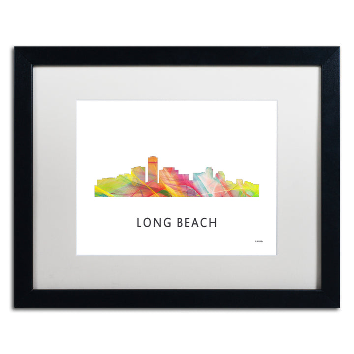 Marlene Watson Long Beach California Skyline WB-1 Black Wooden Framed Art 18 x 22 Inches Image 1