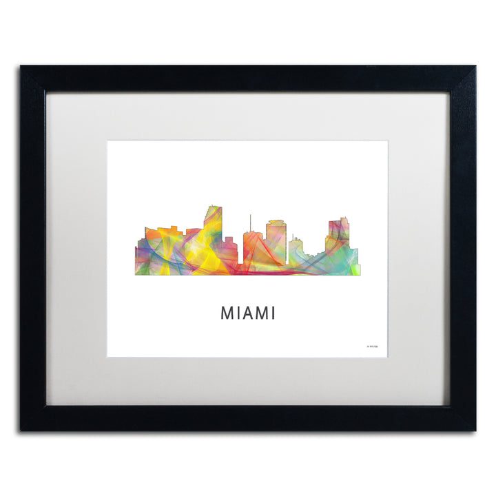 Marlene Watson Miami Florida Skyline WB-1 Black Wooden Framed Art 18 x 22 Inches Image 1