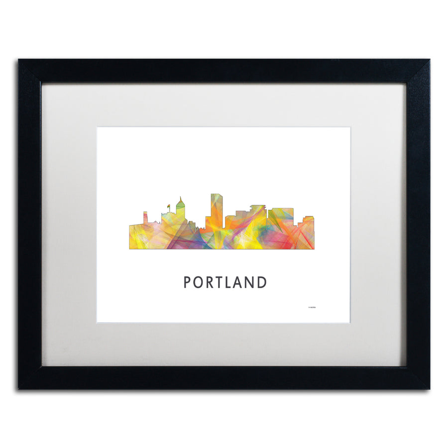 Marlene Watson Portland Oregon Skyline WB-1 Black Wooden Framed Art 18 x 22 Inches Image 1