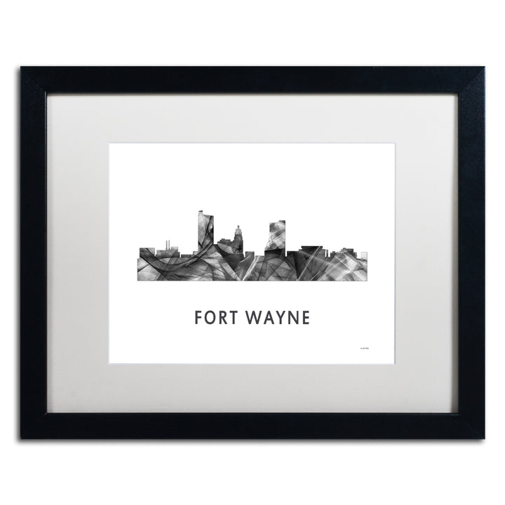 Marlene Watson Fort Wayne Indiana Skyline WB-BW Black Wooden Framed Art 18 x 22 Inches Image 1