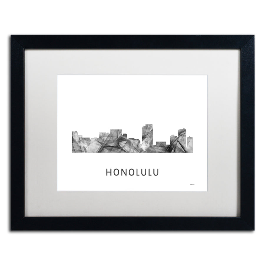 Marlene Watson Honolulu Hawaii Skyline WB-BW Black Wooden Framed Art 18 x 22 Inches Image 1