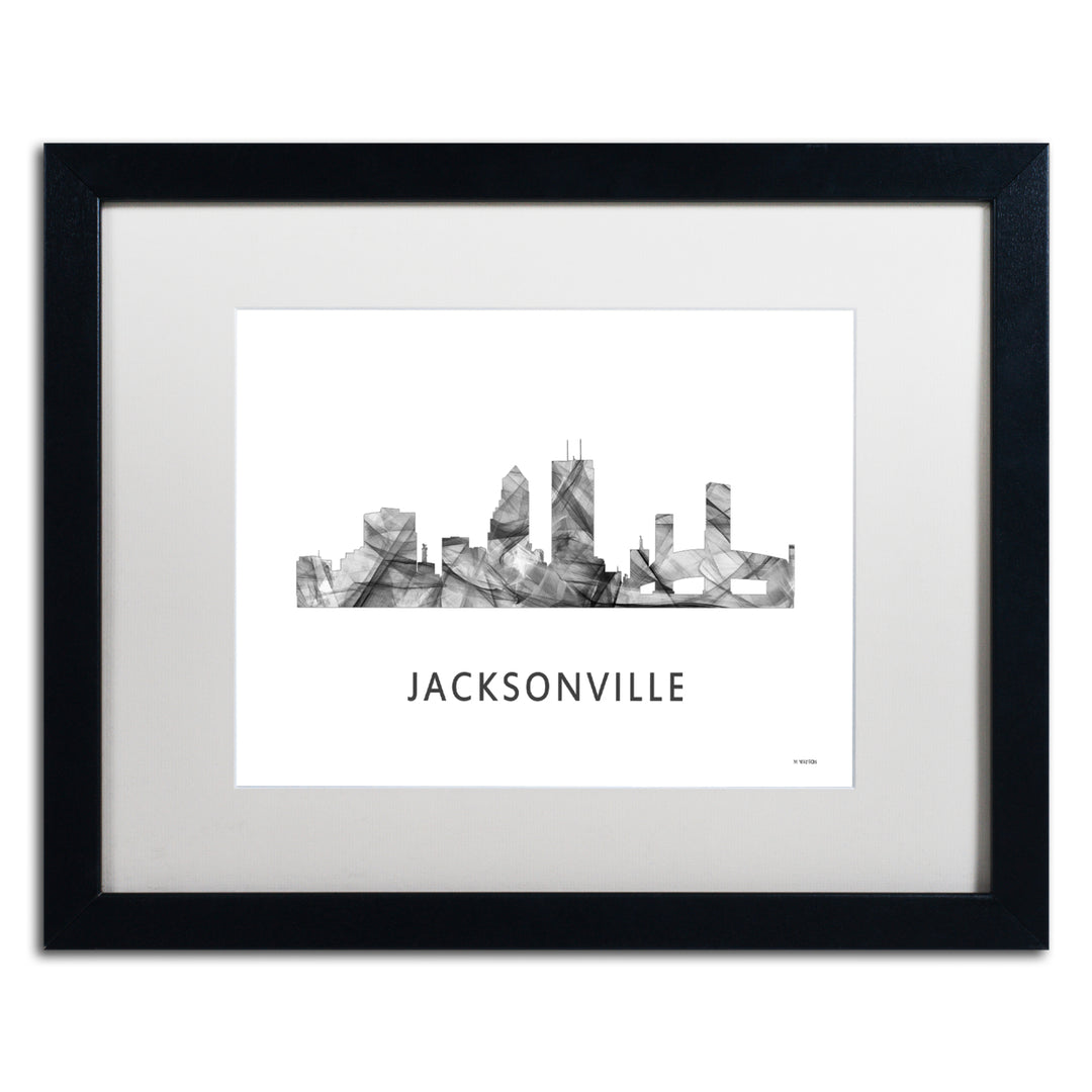 Marlene Watson Jacksonville Florida Skyline WB-BW Black Wooden Framed Art 18 x 22 Inches Image 1