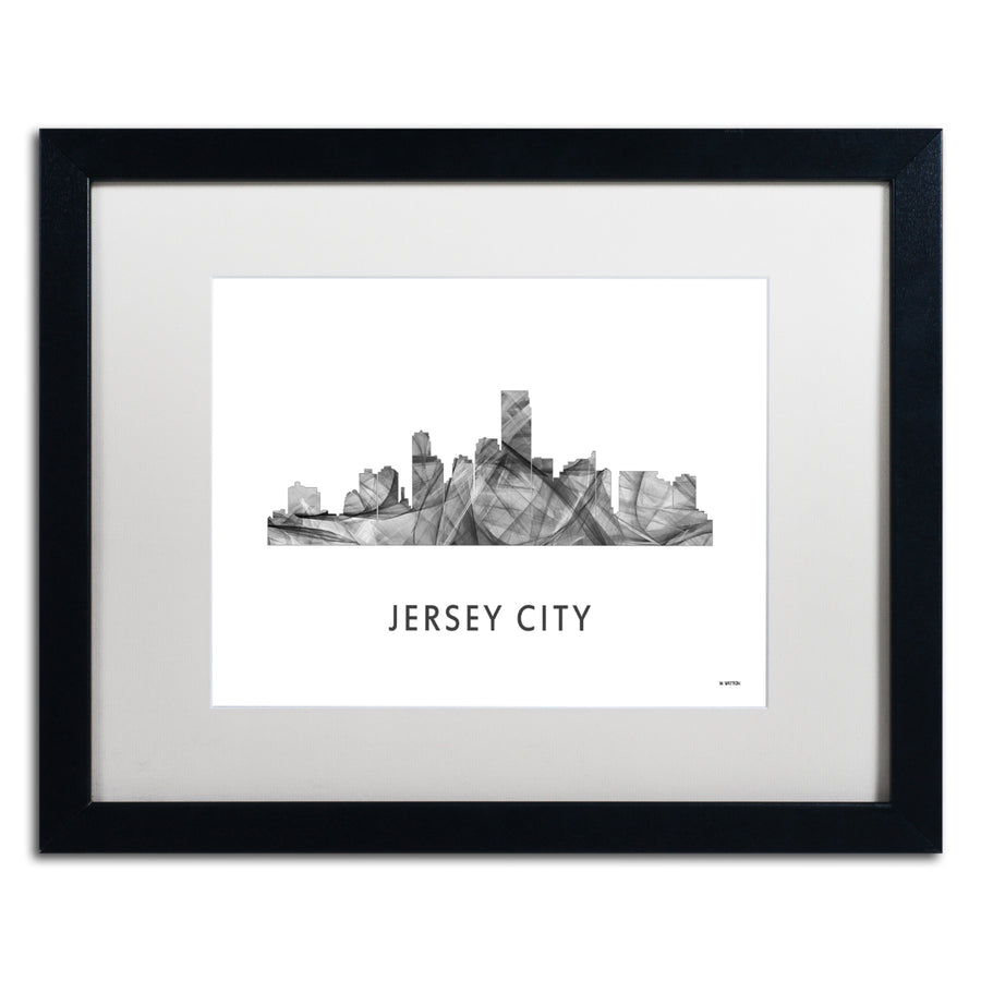 Marlene Watson Jersey City NJ Skyline WB-BW Black Wooden Framed Art 18 x 22 Inches Image 1
