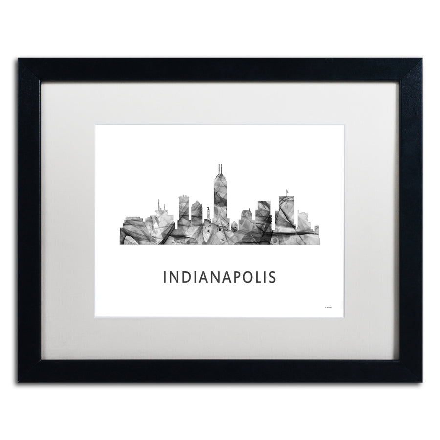 Marlene Watson Indianapolis Indiana Skyline WB-BW Black Wooden Framed Art 18 x 22 Inches Image 1