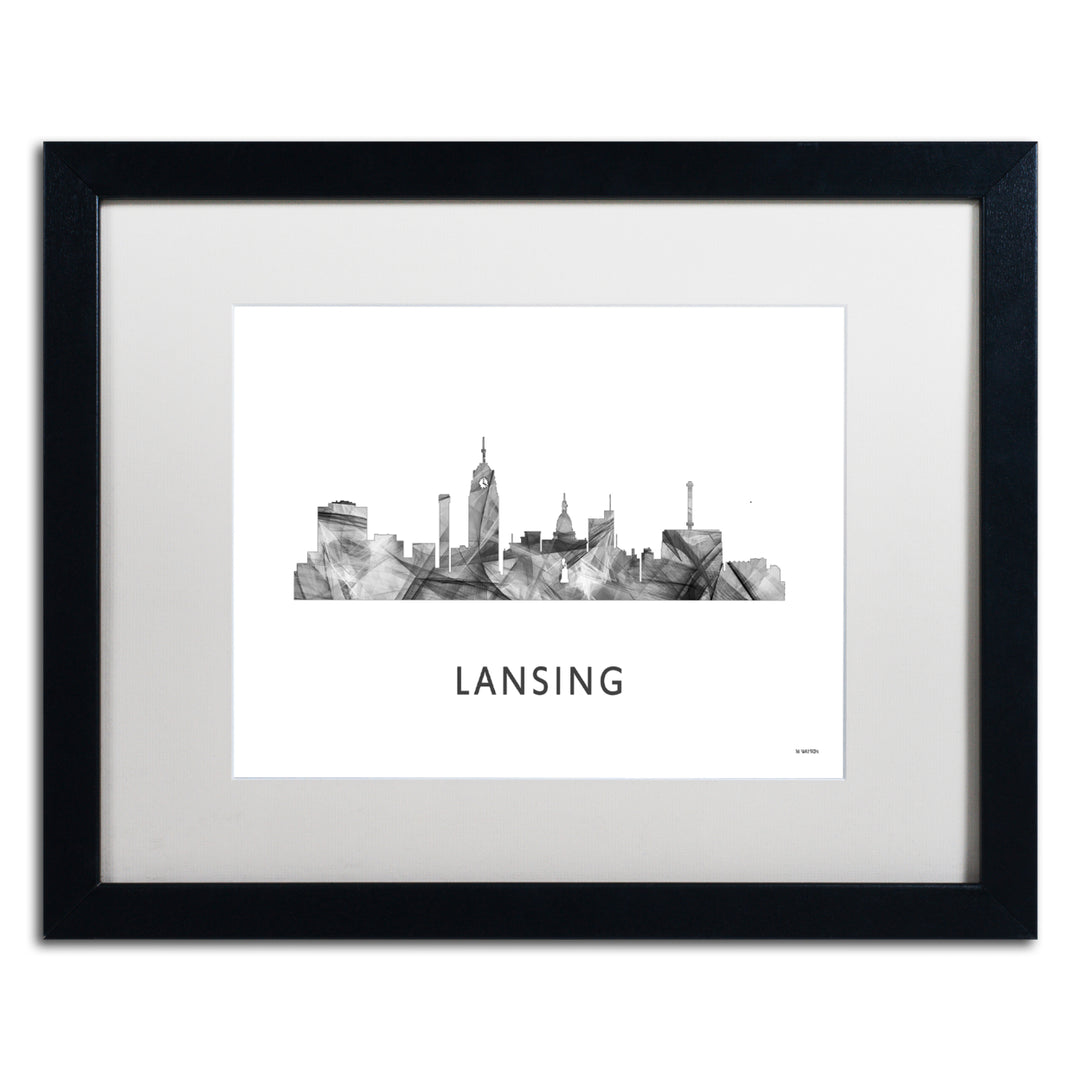 Marlene Watson Lansing Michigan Skyline WB-BW Black Wooden Framed Art 18 x 22 Inches Image 1