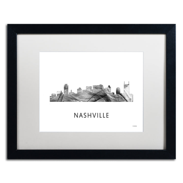 Marlene Watson Nashville Tennessee Skyline WB-BW Black Wooden Framed Art 18 x 22 Inches Image 1