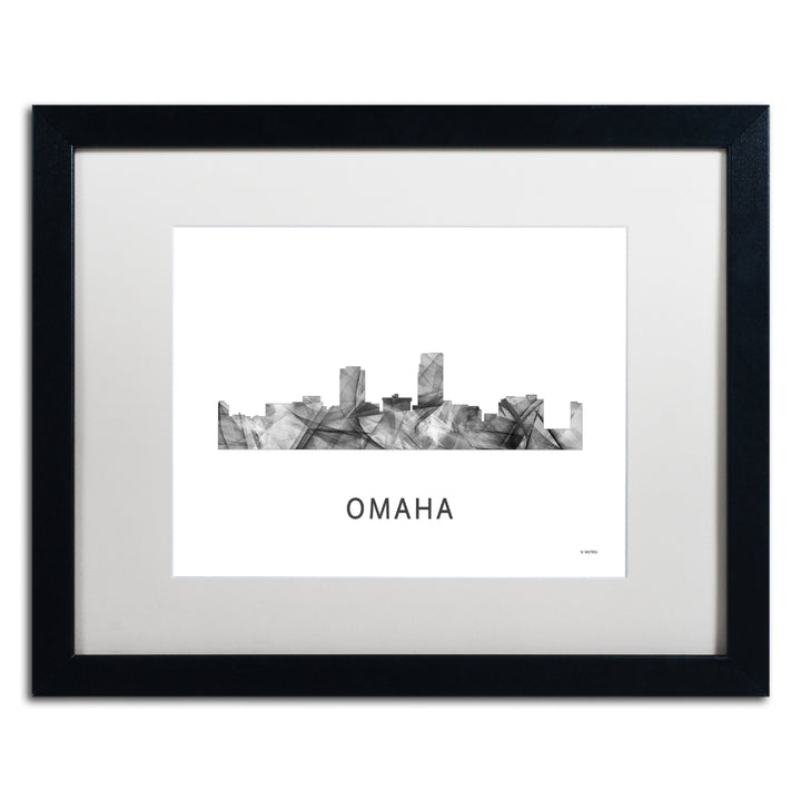 Marlene Watson Omaha Nebraska Skyline WB-BW Black Wooden Framed Art 18 x 22 Inches Image 1