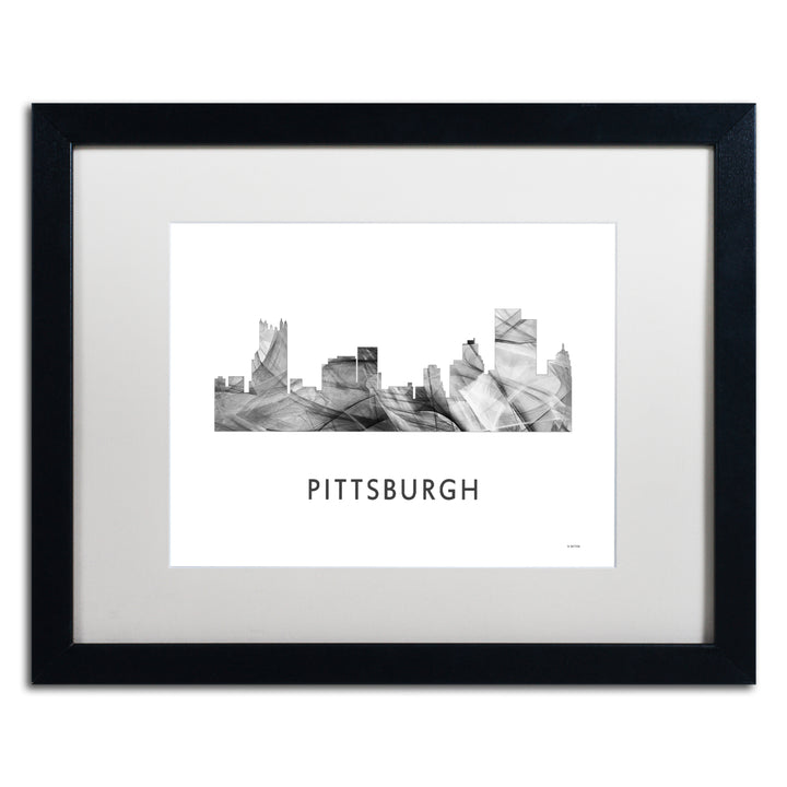 Marlene Watson Pittsburgh PA Skyline WB-BW Black Wooden Framed Art 18 x 22 Inches Image 1