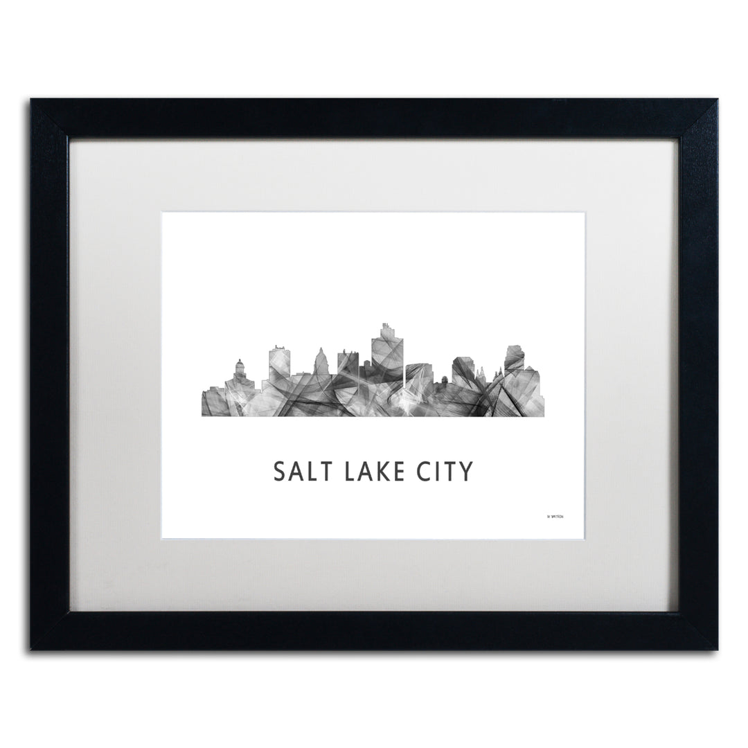 Marlene Watson Salt Lake City Utah Skyline WB-BW Black Wooden Framed Art 18 x 22 Inches Image 1