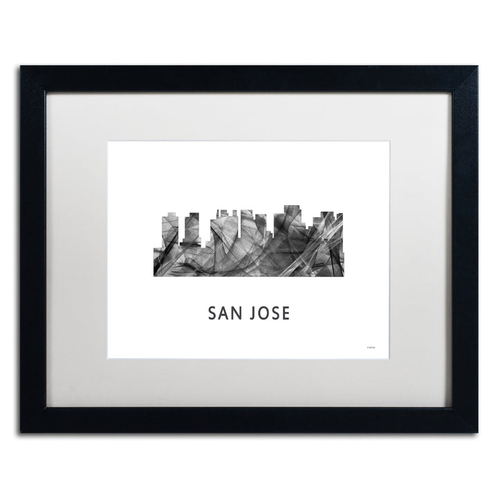 Marlene Watson San Jose California Skyline WB-BW Black Wooden Framed Art 18 x 22 Inches Image 1