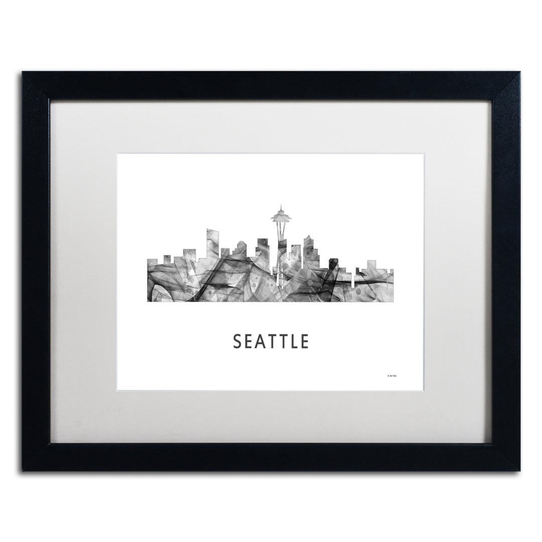 Marlene Watson Seattle Washington Skyline WB-BW Black Wooden Framed Art 18 x 22 Inches Image 1
