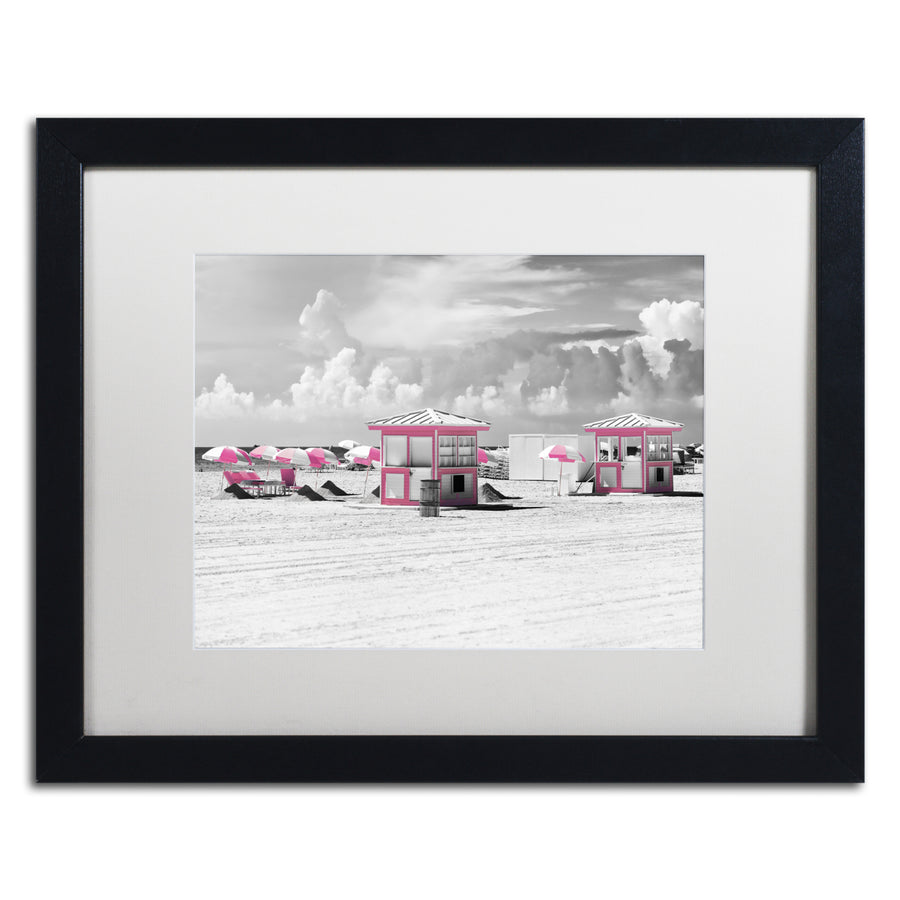 Philippe Hugonnard Pink Beach Houses Miami Black Wooden Framed Art 18 x 22 Inches Image 1