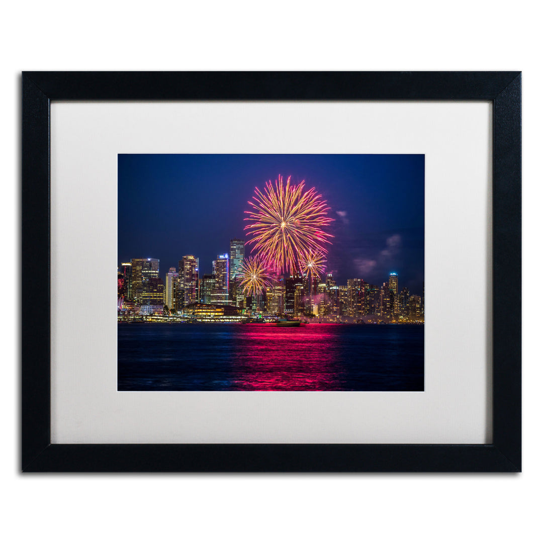 Pierre Leclerc Vancouver Fireworks Black Wooden Framed Art 18 x 22 Inches Image 1