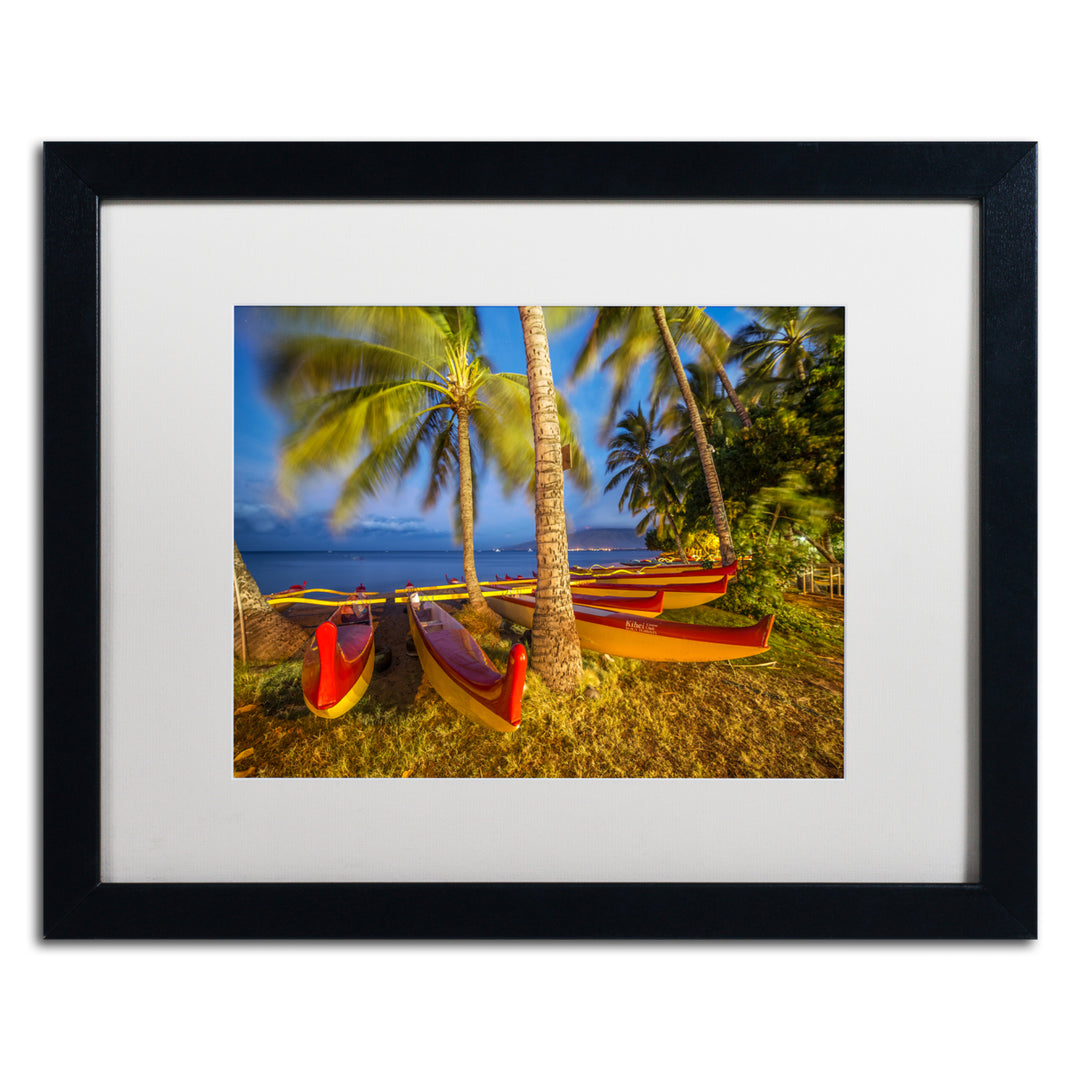 Pierre Leclerc Maui Outriggers Black Wooden Framed Art 18 x 22 Inches Image 1