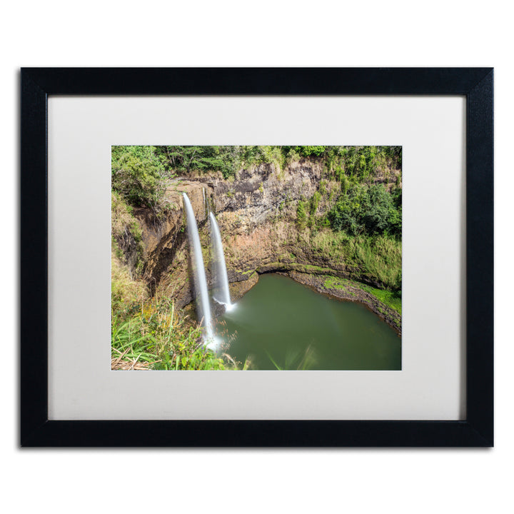 Pierre Leclerc Wailua Falls Kauai Black Wooden Framed Art 18 x 22 Inches Image 1