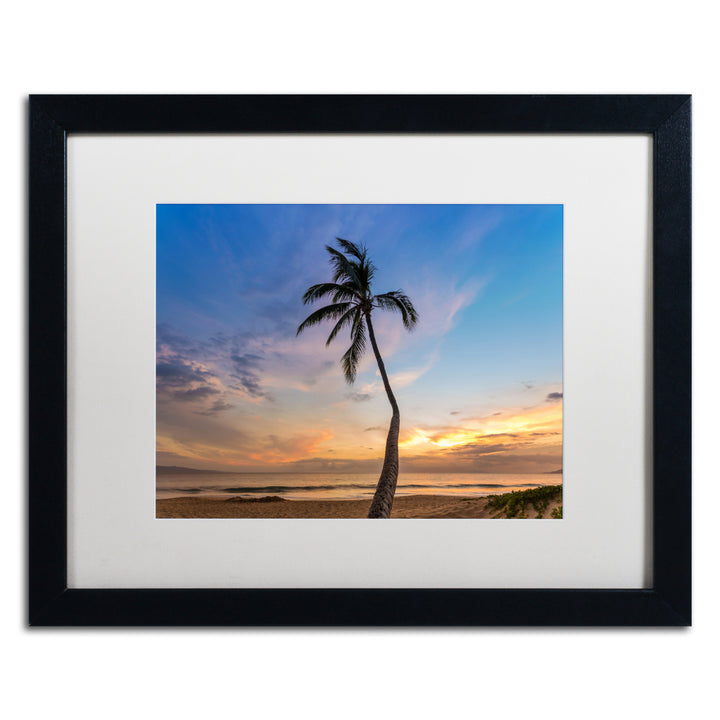 Pierre Leclerc Sunset Palm Tree Black Wooden Framed Art 18 x 22 Inches Image 1