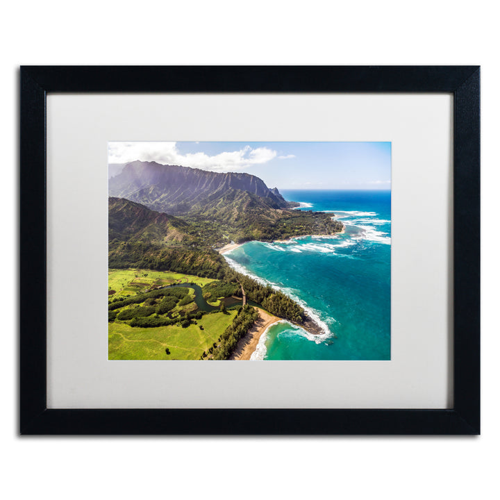 Pierre Leclerc Kauai from the Air 2 Black Wooden Framed Art 18 x 22 Inches Image 1