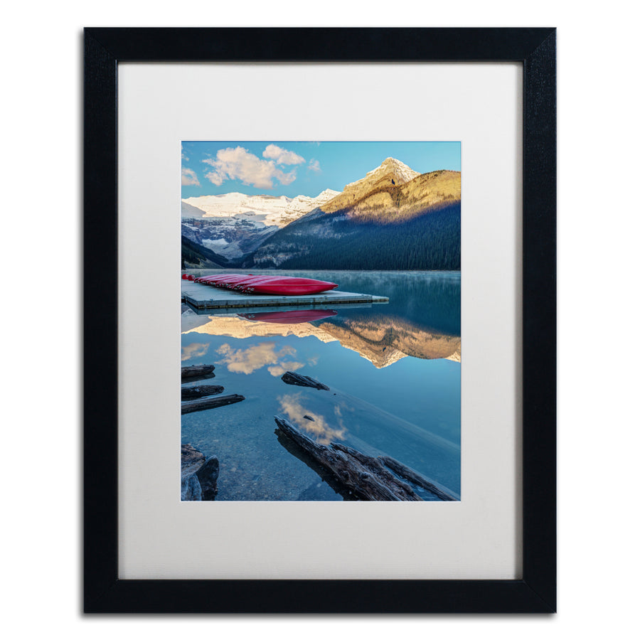 Pierre Leclerc Lake Louise Canoes Black Wooden Framed Art 18 x 22 Inches Image 1